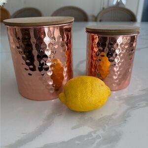 Set of two Uncommon James Copper Food Storage Canisters